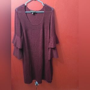 Elegant Burgundy Flare Sleeve Dress